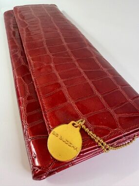 Big Buddha Red Croc-Embossed Synthetic (vegan) Leather Clutch with Gold Charm